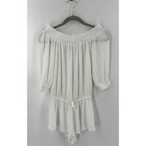Raisins Womens Swimsuit Coverup Romper Size Small White Smocked Beach NEW